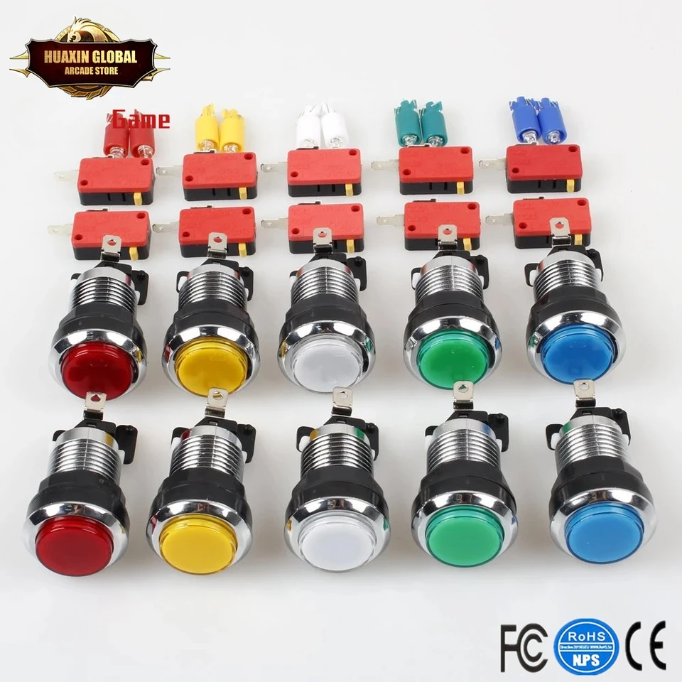 10 ks/veľa chrómu Chrome 5V/12V 30 mm LED osvetlené tlačidlá s mikro spínačom pre arkádové strojové hry mame jamma diel