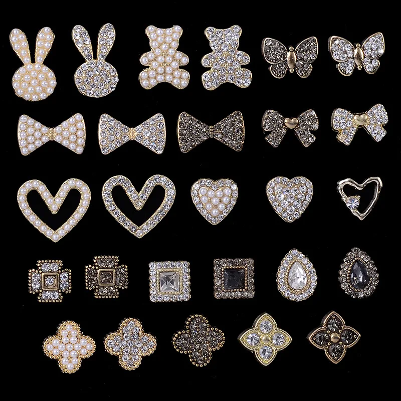 10 ks zliatinou Diamond perla roztomilý medvedí motýľ motýľ kamienok gombíky ozdoby náušnice Choker taška na vlasy