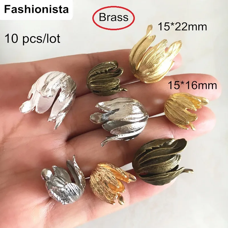 10 ks štyri kvetinové čiapky, surové mosadzné tulipány, detailné mosadzné púčikové remeslá, zlatá farba, strieborná farba, bronz 15*16 mm / 15*22 mm