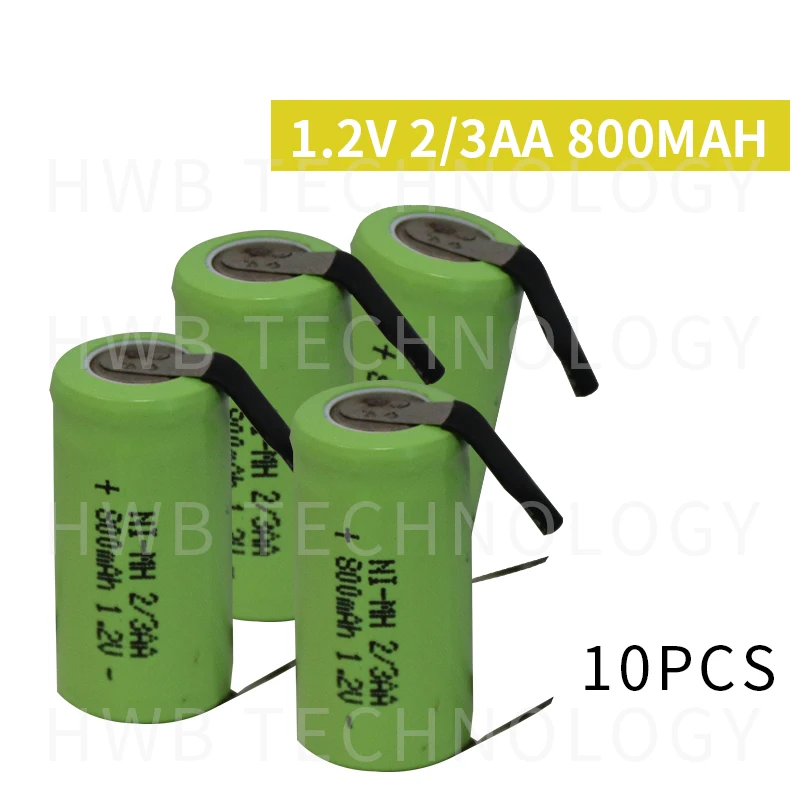10 kusov/veľa Nový originálny originálny 1,2V 2/3AA 800 mAh Ni-MH 2/3 AA Ni-MH Nabíjateľná batéria s kolíkmi