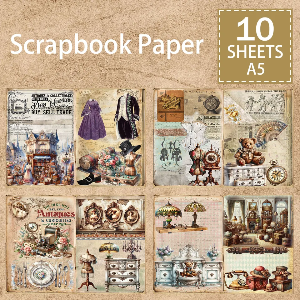 10 listov A5 Veľkosť viktoriánskych dievčat oblečených šaty retro staré položky Pozadie Vintage Grunge Journal Planning Scrapbooking