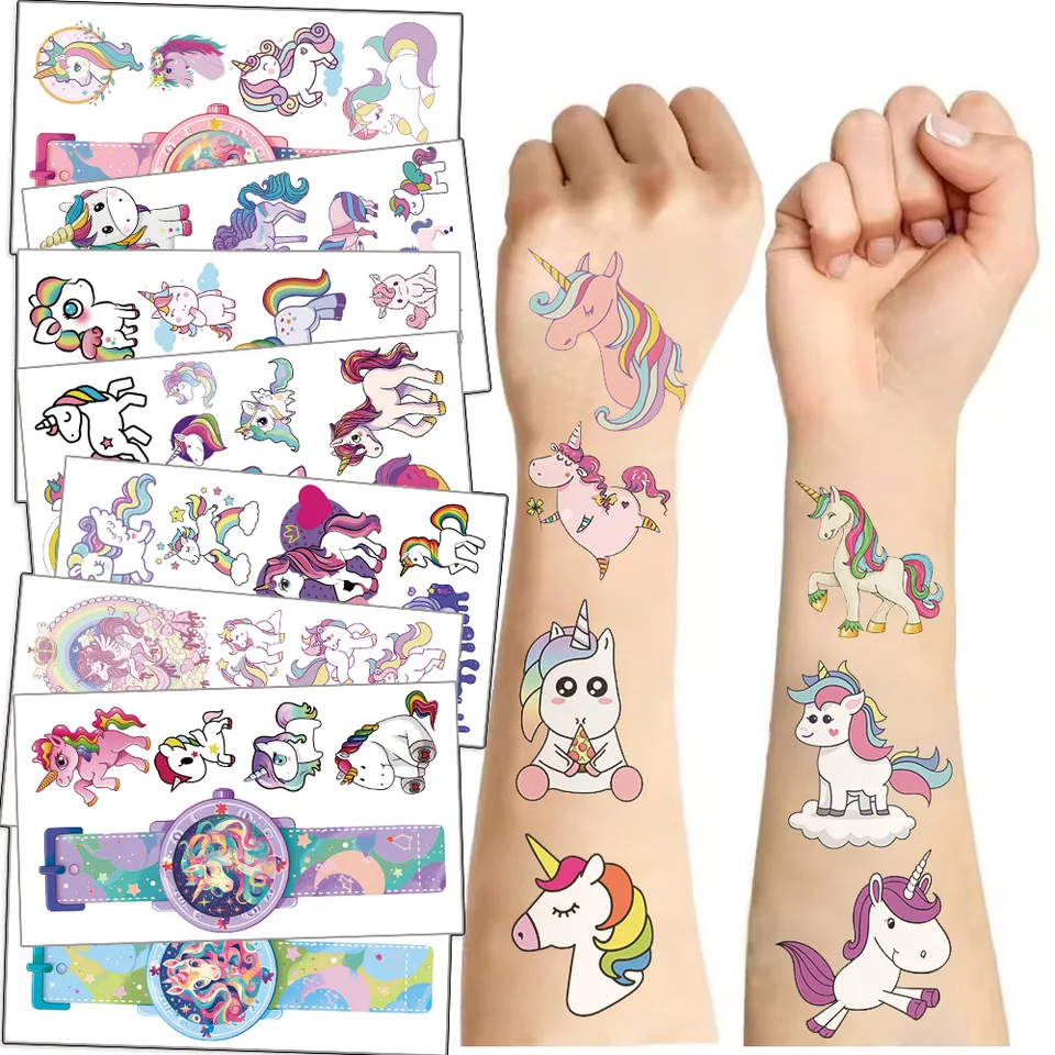 10 listov Unicorn Tattoo Sticker Dočasné falošné tetovanie ruky Ruky Waterdichte Tatouages ​​naliať darček