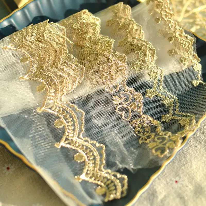 10 metrov 4,7-7 cm široké zlaté hviezda srdiečko pletivo gázové vyšívacie šaty sukne sukňové ponožky Edgging Lace Trim X28C123N240621V