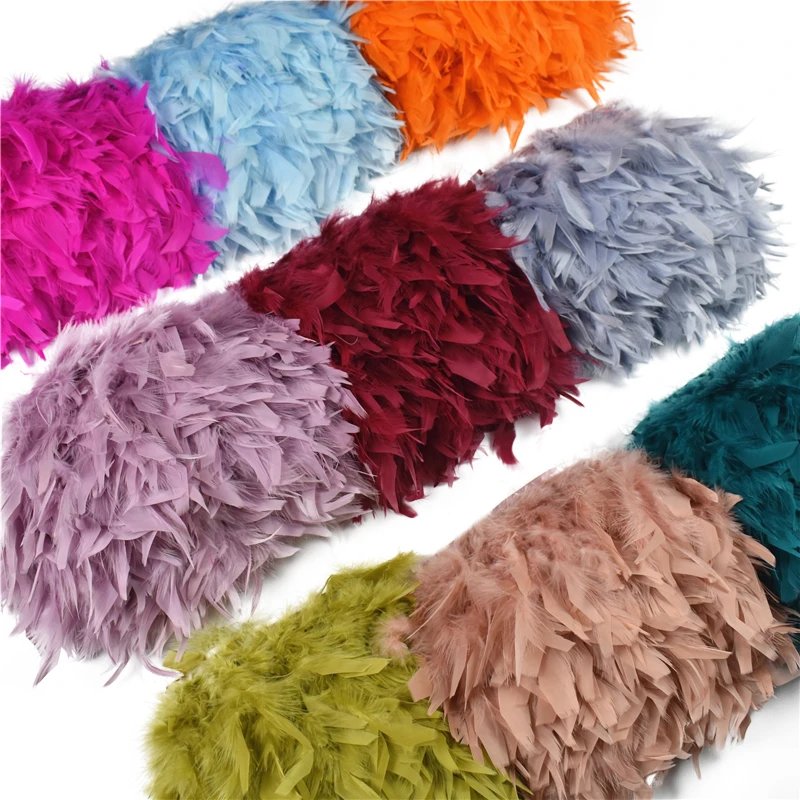 10 metrov Fluffy morčacie perie obrys Fringe Ribbon Marabou Feather na páske Fringe Trim Šija