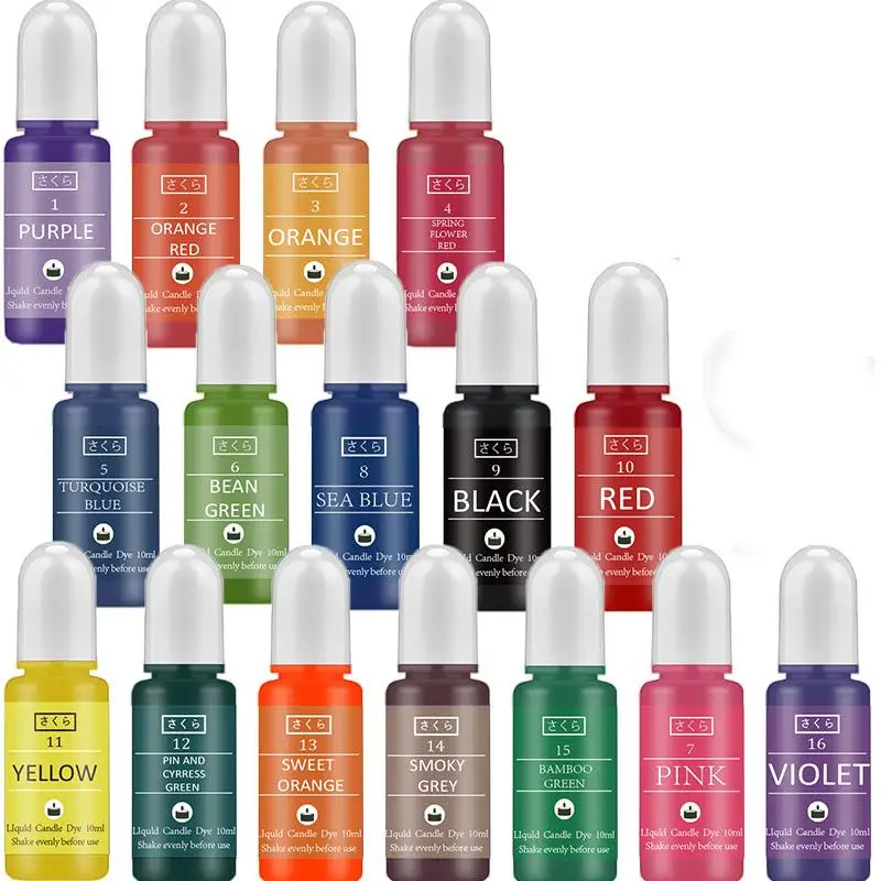 10 ml/fľaša Sviečka voskového pigmentu farbenie Non toxické sójové sviečky Pigment Pigmentové tekuté farbivo sójový vosk DIY SOAP FARBLE Sviečka výroby dodávok