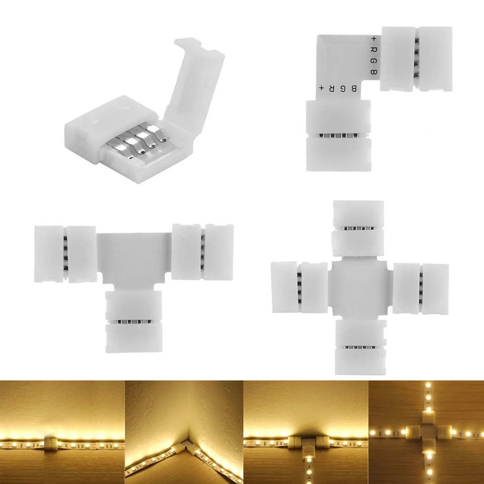 10 mm 4pinový LED strikový konektor PCB Rohový spúštenie bezplatného spojky bezplatné zváracie osvetľovacie diely Príslušenstvo pre 3528 5050