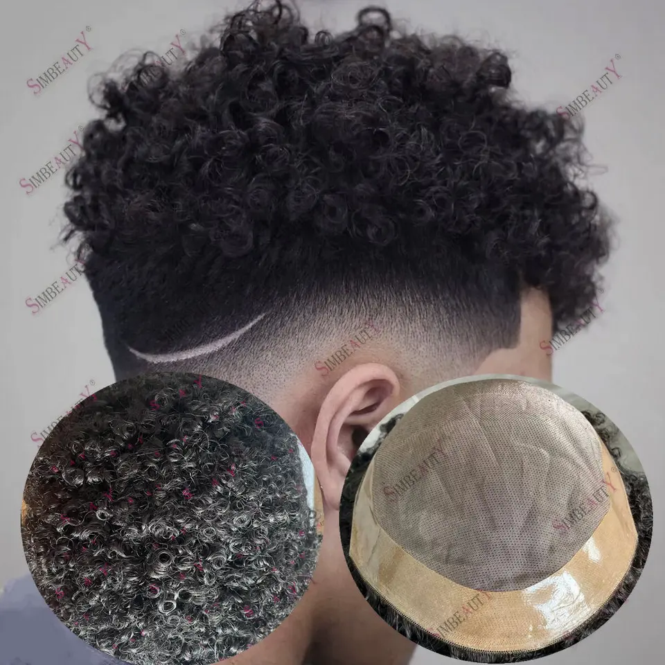 10 mm Afro Kinky Curly Weave Unit Toupee Man 100% ľudské vlasy mono čipka s NPU okolo Toupets for Men Capilárna protéza parochňa