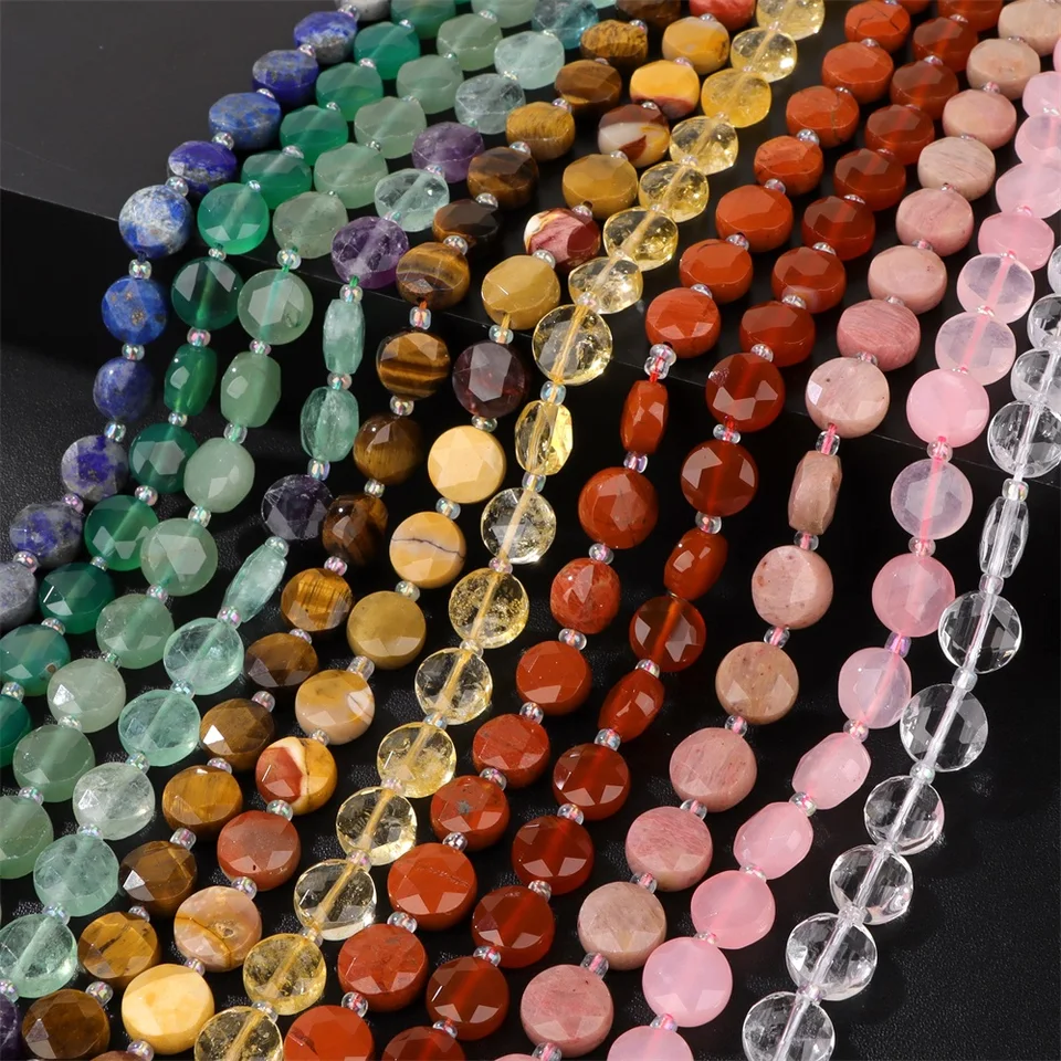 10 mm ploché okrúhle kamenné korálky Coin Natural Gems Crystal Jades Loose Loads pre šperky výroby náhrdelníkov DIY náramok