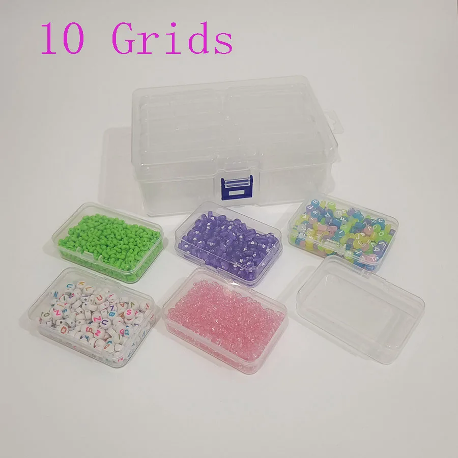 10 mriežky úložná skrinka pre DIY korálky Diamantové farby remeslá priehľadná plastová úložná skrinka, Art Edmroidery Jewelry Accessories Box