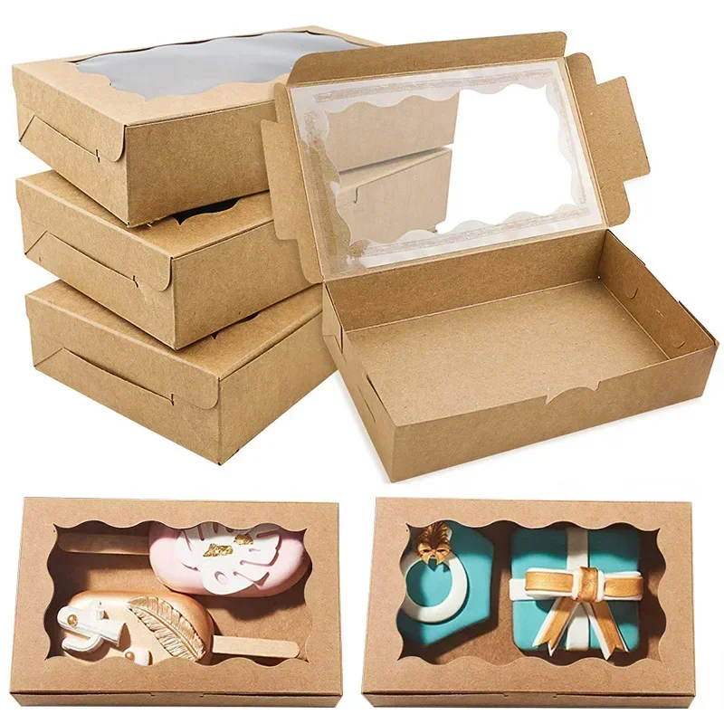 10 počítačov Cookie Box Peastry Box s jasným oknom kraft papier na pečenie pre dezertné cukrovinky šišky koláčiky macaróny muffiny