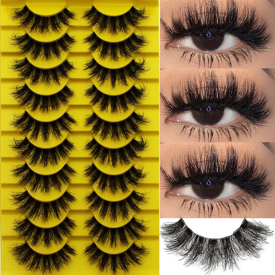 10 párov falošné nadýchané ruské pruhy riasy 3D falošné riasy make -up chaotické falošné mihalnice Našúčate silné riasy