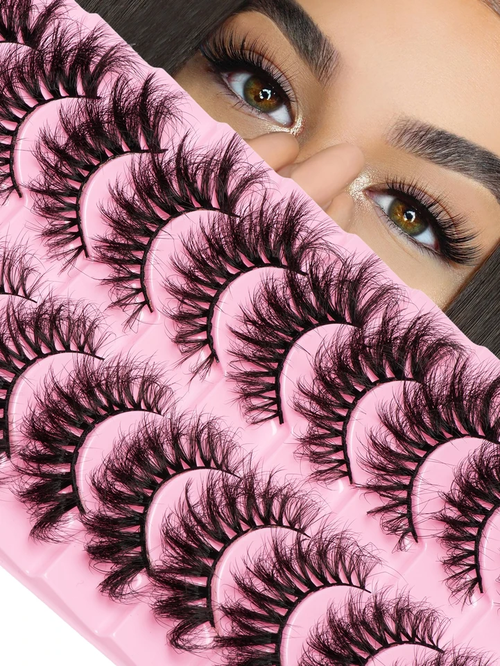 10 párov Fluffy False Rifes Faux Mink Ryelashes ručne vyrobené prírodné múdry mačka oči 8d