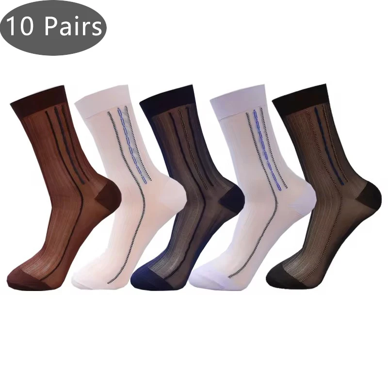 10 párov Man krátke hodvábne ponožky nylon business vintage ležérne pruhované tenké voľné obchodné párty šaty posádky posádky manželov otcovia