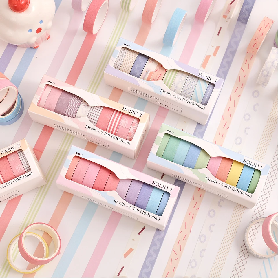 10 roliek farebné tenké pliesky sfarbenie na umývaná páska DIY Dekoratívna maskovacia páska Balenie zo scrapbooking Jurnaing Supplies