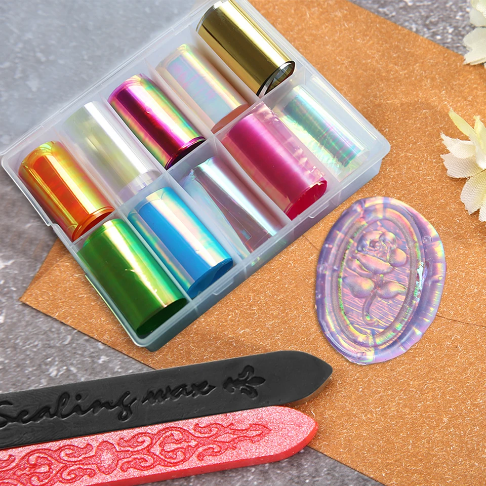 10 Rolls/Box Transfer Printing Sticker Colorful Wax Crystal Stupeľ nálepky Vytvorenie dekorácie pre album scrapbook