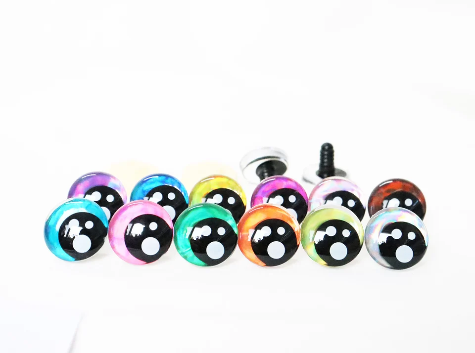10 roztomilých 25 mm číry výtlačok OffCentre 3D Comical Round Glitter Toy Eyes s tvrdou podložkou pre DIY Plush Doll Eyeball -d12