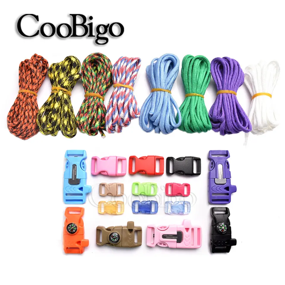 10 stôp padáka 550 Uvoľnite pracku Paracord náramok stan lana keyards kľúče psov golier tkané DIY príslušenstvo