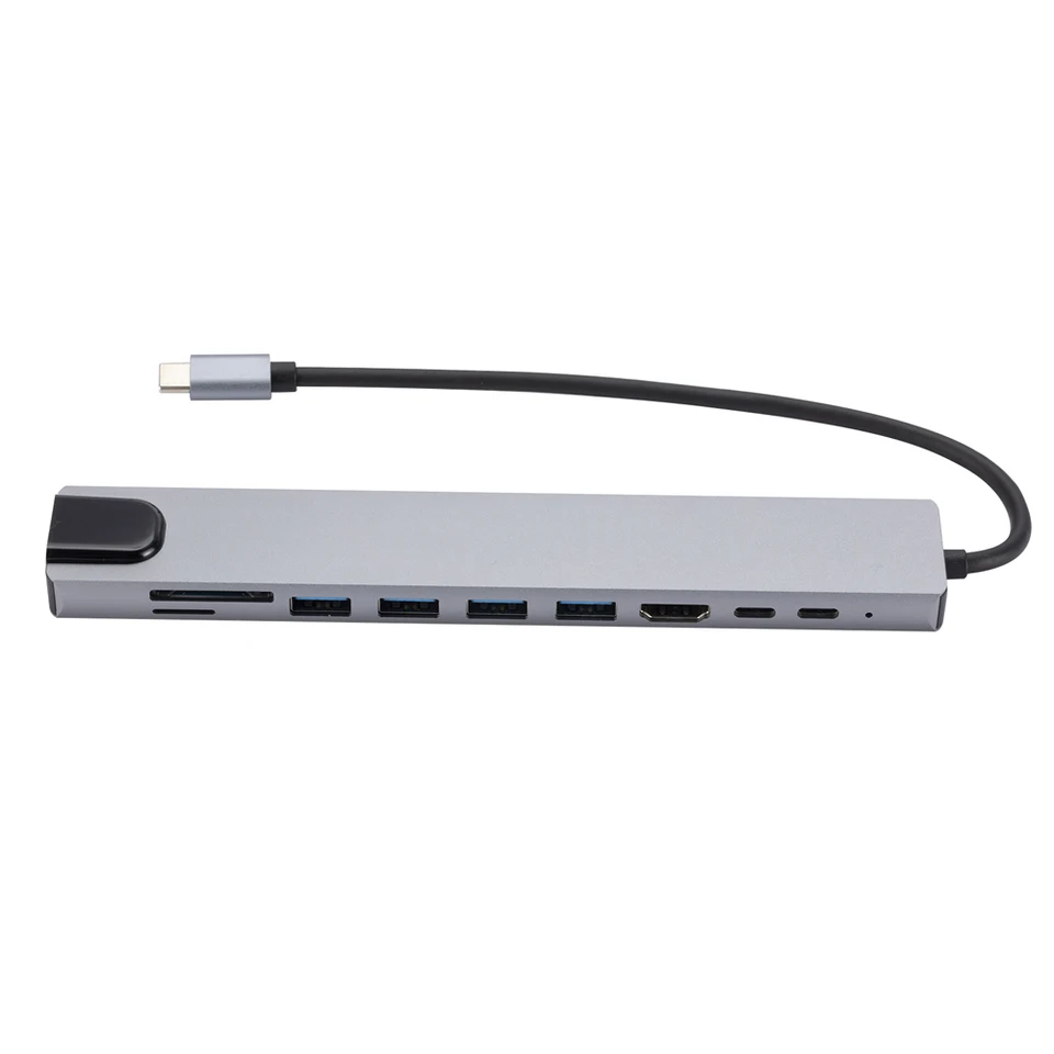 10 v 1 type C Hub 3 USB2.0 1 USB3.0 5 GBPS MULUCTRORT Adapter 4K HDMI kompatibilný 100 W PD USB C Docking Station SD/TF CARTWECTIVE Čítač