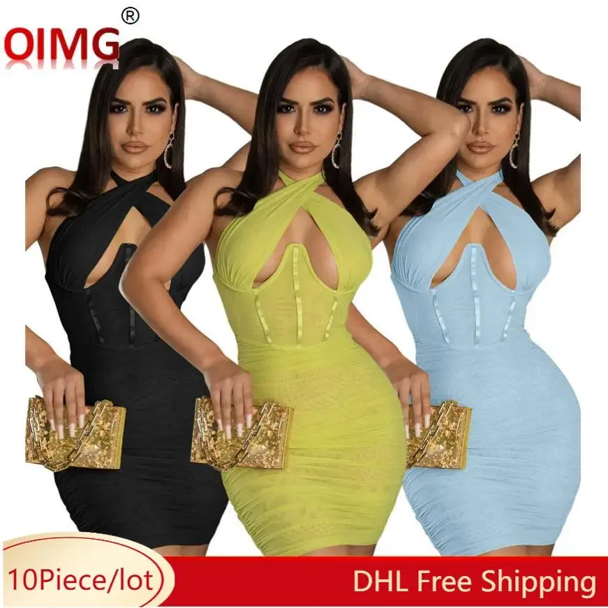 10 veľkoobchodných sexy šaty bez backless letné dámske dámske dutiny out z šaty Bodycon Halter Neck Mini sukňa večierok nočné nočné klub Wear 7193