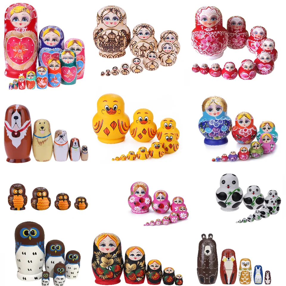 10 vrstiev žltej kačice matryoshka Drevené ruské hniezdenie Babushka Dolls Hračky Dekorácie ozdoby ručne vyrábané ručne maľované remeslá