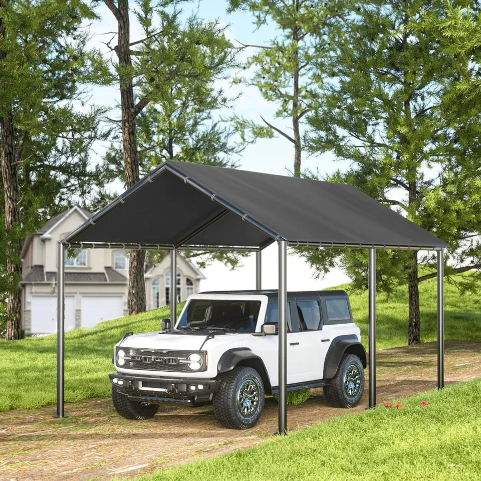 10 x 20 stôp ťažký carport, prenosný garáž pre prenosný automobil, celú sezónu UV rezistentný automobilový baldachýn pre automatické, nákladné auto, loď, auto (šedá)