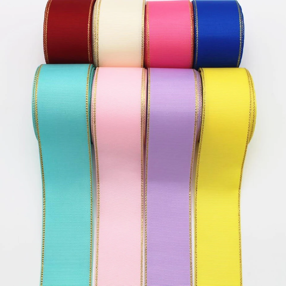 10 yardov 10 mm 16 mm 25 mm 38 mm Gold Edge Glitleing Ribbon Obojstranný ručne vyrobený materiál Darčekové balenie Grosgrain Crafts