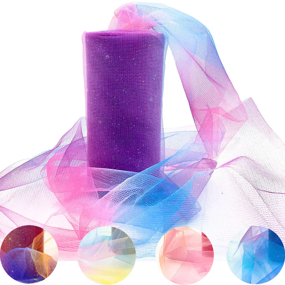 10 yardov Rainbow Glitter Tulle Roll pre stolové stoličky luky Tutu sukňu svadobná hostina