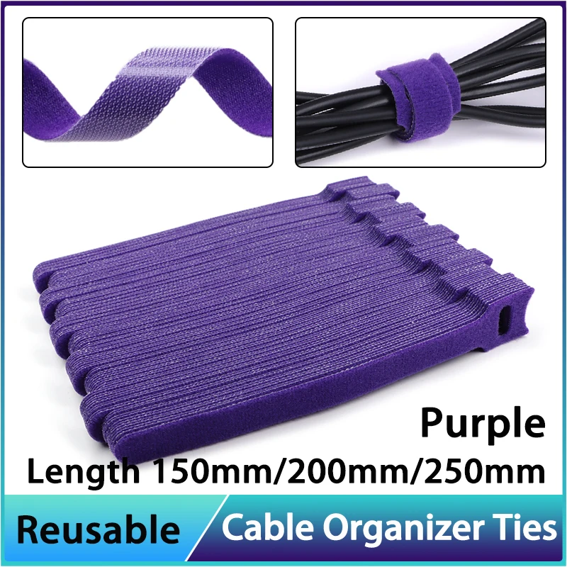 10 ~ 1 000 pcs Purple 15 20 25 25 cm uvoľniteľné káblové kravaty organizátor drôtov Plasty uvoľniteľný zväzok Nylon Hook Loop Splaps