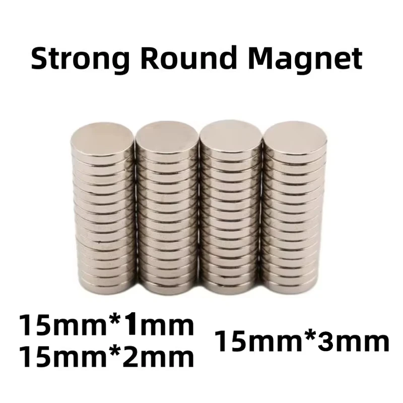 10 ~ 50ks 15x1mm 15x2mm 15x3mm Round Pohľad silná magnetová chladnička Objemový list Neodymium disk magnetu Permanentné ndfeb Strong magnety
