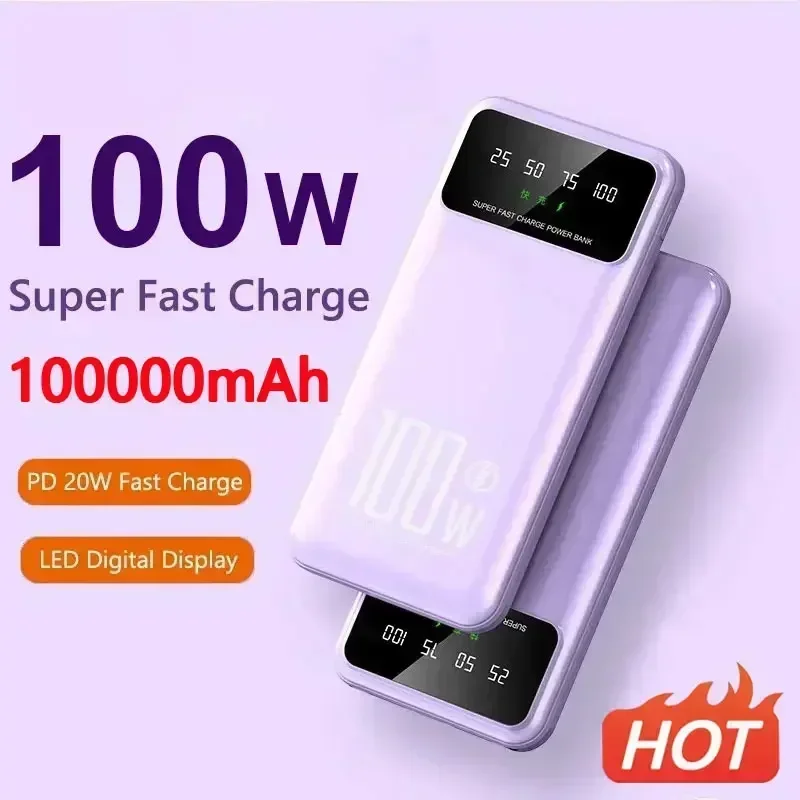 100 000 mAh 100 W Super rýchle nabíjacie napájacie banka Prenosná nabíjačka batérie Powerbank pre iPhone Huawei Samsung New