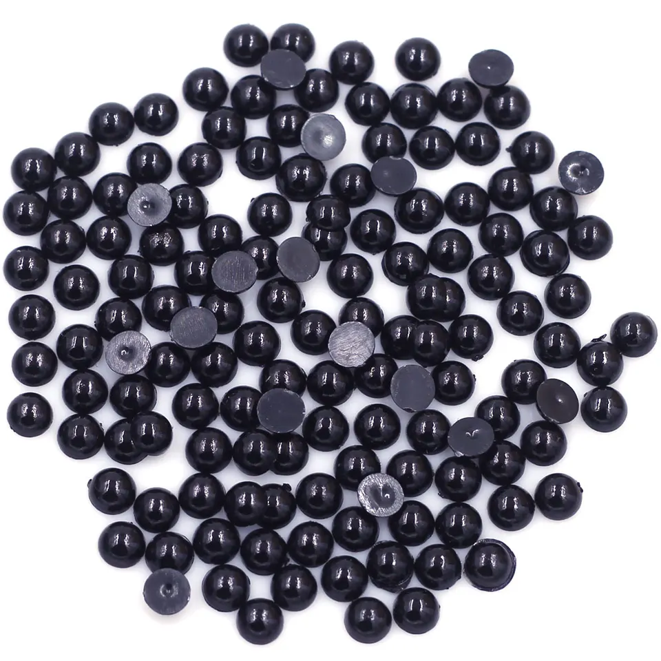 100-1 000 ks Imitácia živice Flatback perlová korálka Čierny polkruh pre nechty Art DIY Craft Jewelry Cameo Cabochon Decoration 2-10 mm