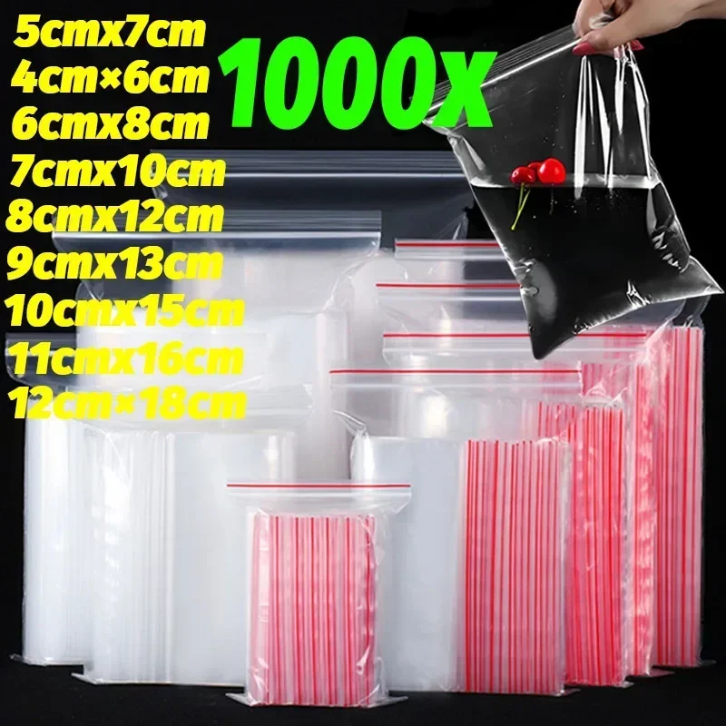 100-1 000 ks zahusťuje priehľadné samovražené tašky s malými šperkami Plasty Plasty Storage Taška opakovane použiteľné obalové vrecká Veľkoobchod