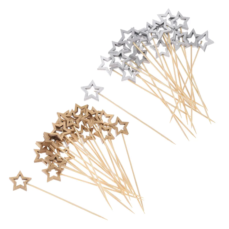 100/200ks bambusový kokteil s výbežkami potravín ovocné špáradlá Hollow Star Drinks Party Dekoratívne špajle 140 mm dlhé jedlá tyčinky