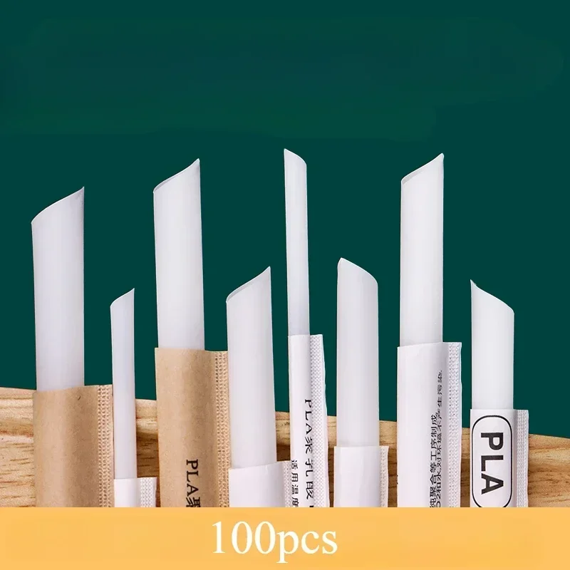 100/200ks na jedno použitie PLA Biologicky odbúrateľná slama Samostatné balenie s kalibrom 0,6/1,2 cm perla