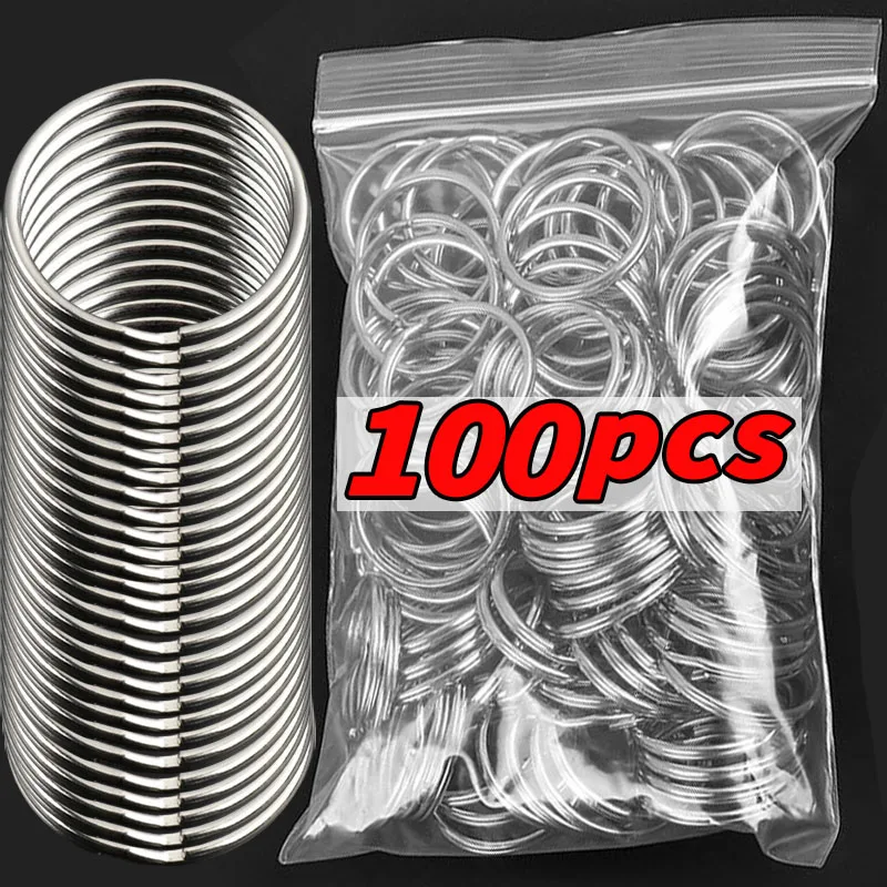 100/20ks DIY leštené strieborné kľúče z nehrdzavejúcej ocele Round Key Ring Ring reťaze