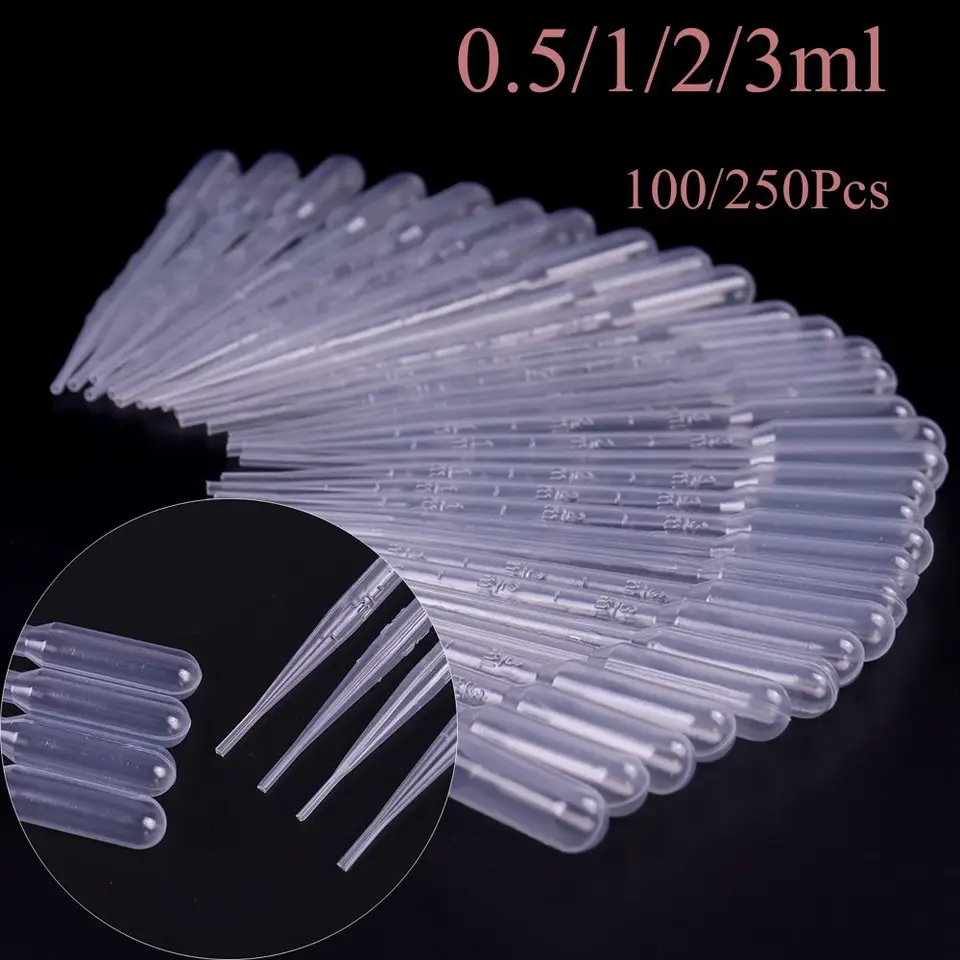 100/250ks domáci lekársky plast Transparentný prenos kvapaliny Clear Univerzitný kvapkadlá absolvované pipety Pasteur Lab Supplies