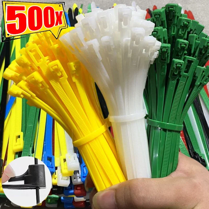 100/500ks Nylon opakovane použiteľný kábel zips uvoľniteľný Fixné káble Ties Organizátor popruh zipsové zviazania upevňovacia slučka hardvérová drôt.