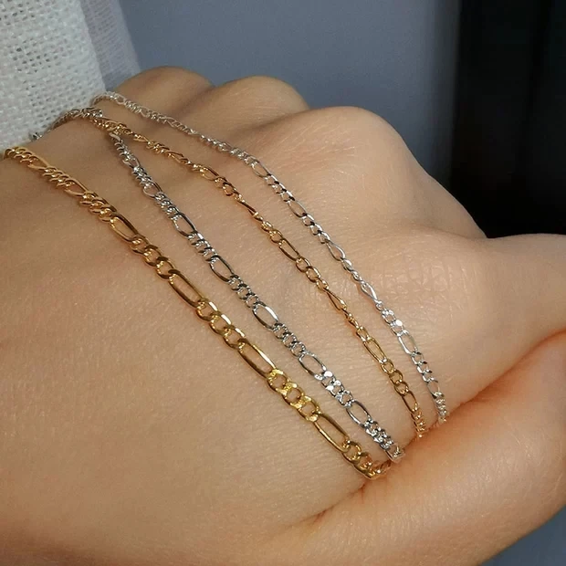 100% 925 Sterling Silver Basic reťaz 2 mm figaro reťaz retiazka Náramok Náramok náhrdelníkov Sada