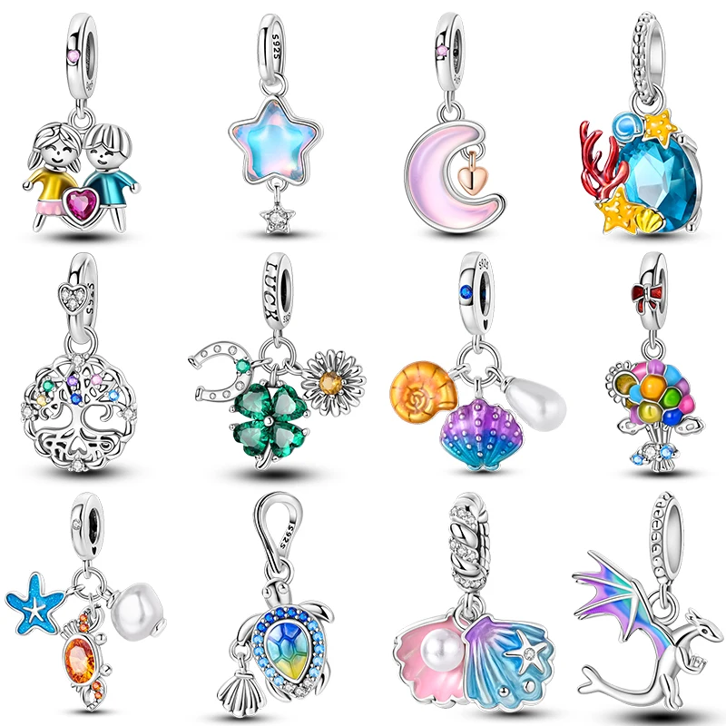 100% 925 Sterling Silver Vynikajúce morské korytnačky perlové škrupiny lietajúce drak prívesky kúzla korálky Fit Pandora náramky DIY šperky