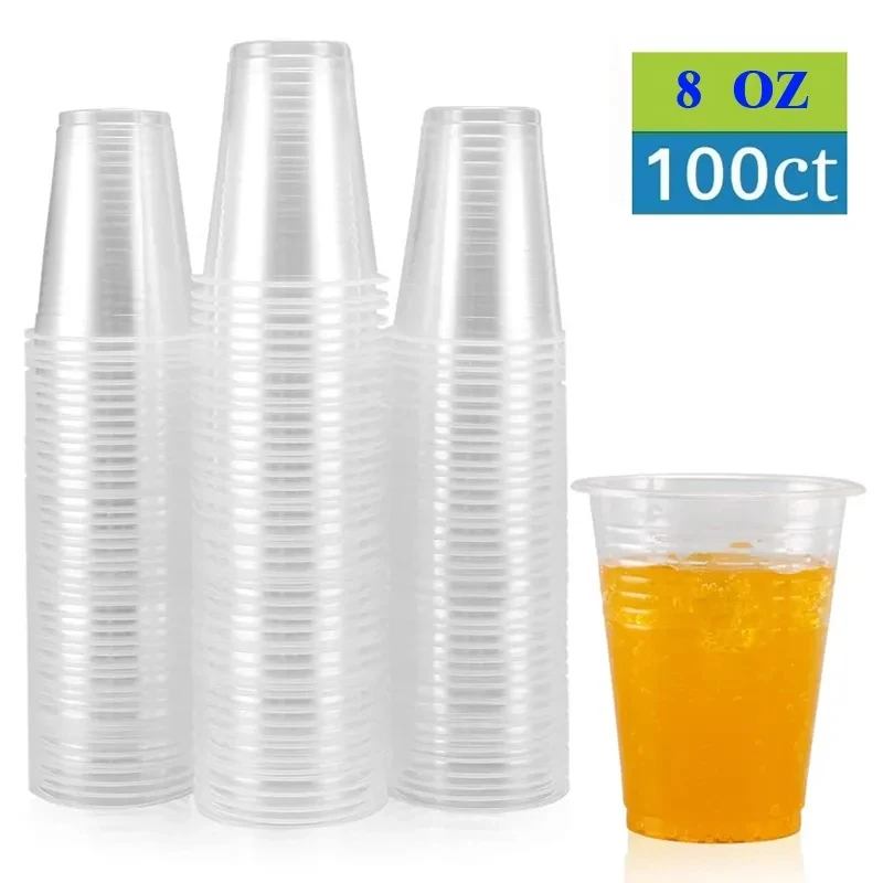 100 balíčkov 8 oz 220 ml čírych plastových šálok, jednorazové šálky pre studené nápoje - bublina Boba - ľadová káva - čaj