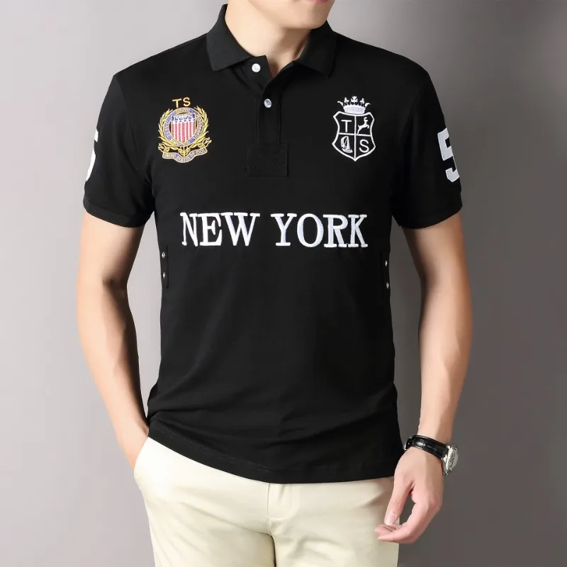100% bavlnená letná pánska pólové košele Luxusné tuhé farby s krátkym rukávom New York