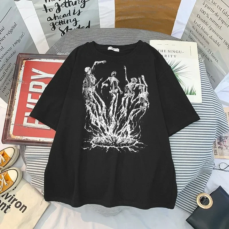 100% bavlnená tričko lebka lebka Gothic Streetwear Summer Loose Men Dámske tričko Punk Dark Grunge Top Harajuku y2k oblečenie