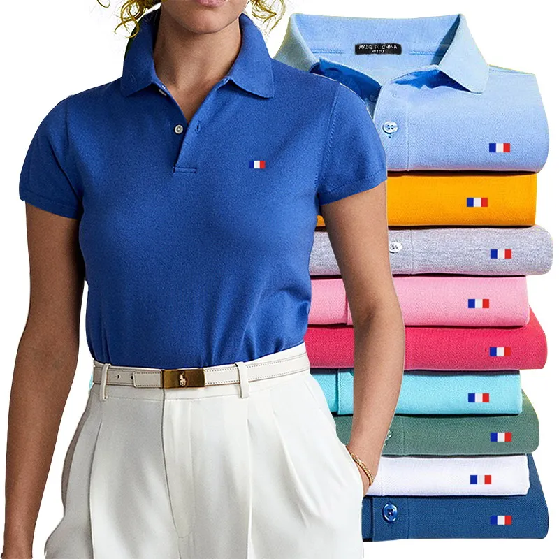 100% bavlnený šport s krátkym rukávom s krátkym rukávom Logo Logo Dámska letná farebná módna móda Príležitostné štíhle klošné tričko Golf Tops Tee