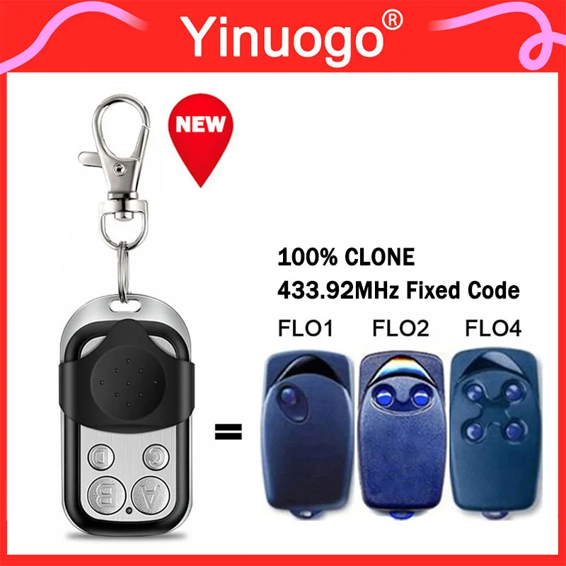 100% Clone Flo1 Flo2 Flo2 Flo4 Garážové dvere diaľkového ovládača otvárač 433,92 MHz Pevný kód