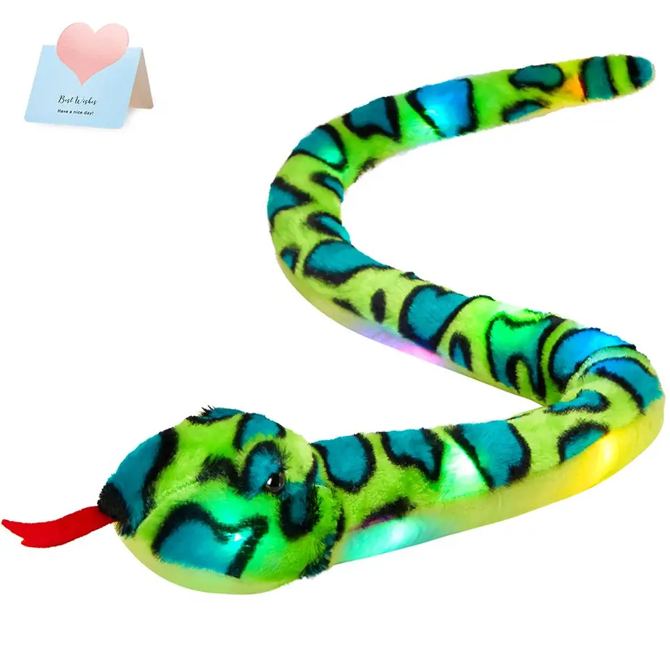 100 cm zelené plyšové hračky hadí s LED žiariacim žiarivým pp Cottonsoft plnené zvieratá Dolls Light-Up Darček pre deti