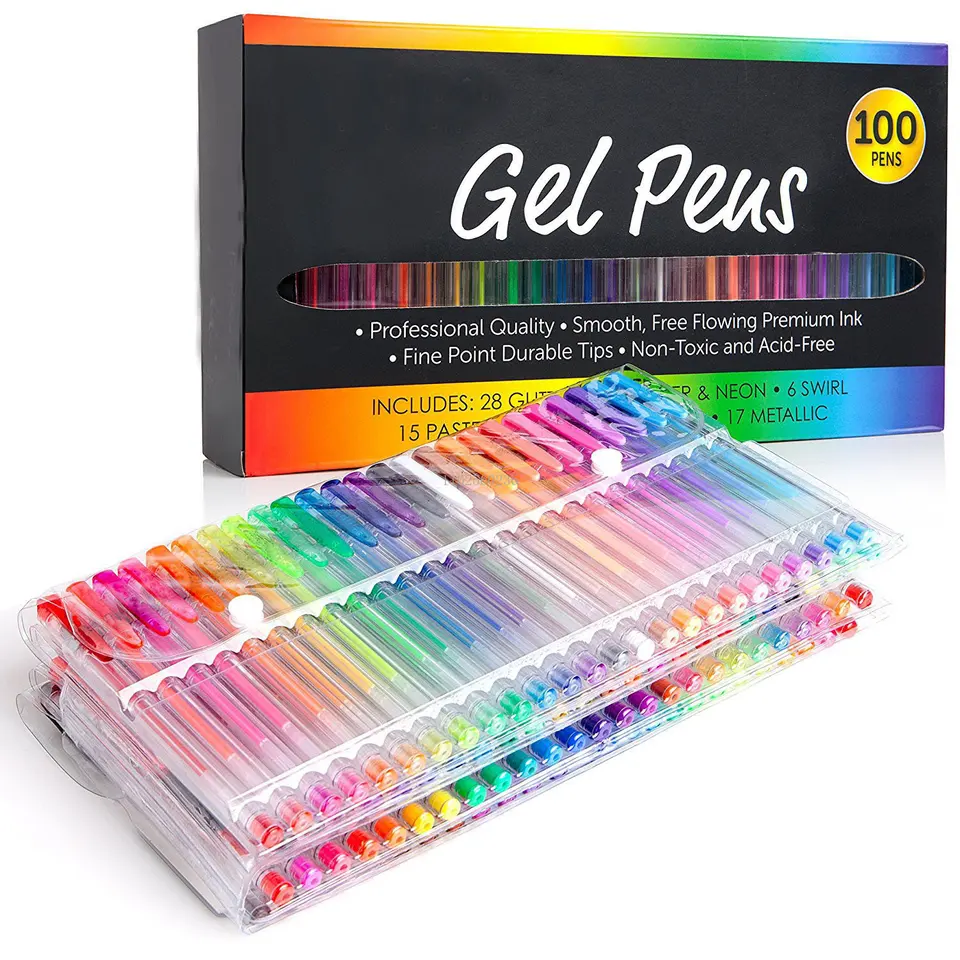 100 farieb gélové pero set trblietky kovový farebný atrament pre dospelých sfarbenie kresby Marker Pens Scrapbooks Journals Art Supplies
