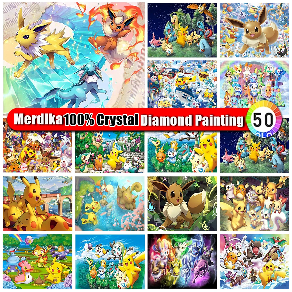 100% krištáľový diamant maľba Pokémon 5D DIY Diamond Winkroidery Cartoon Cross Cross Stitch Mosaic Art Domov Domovod