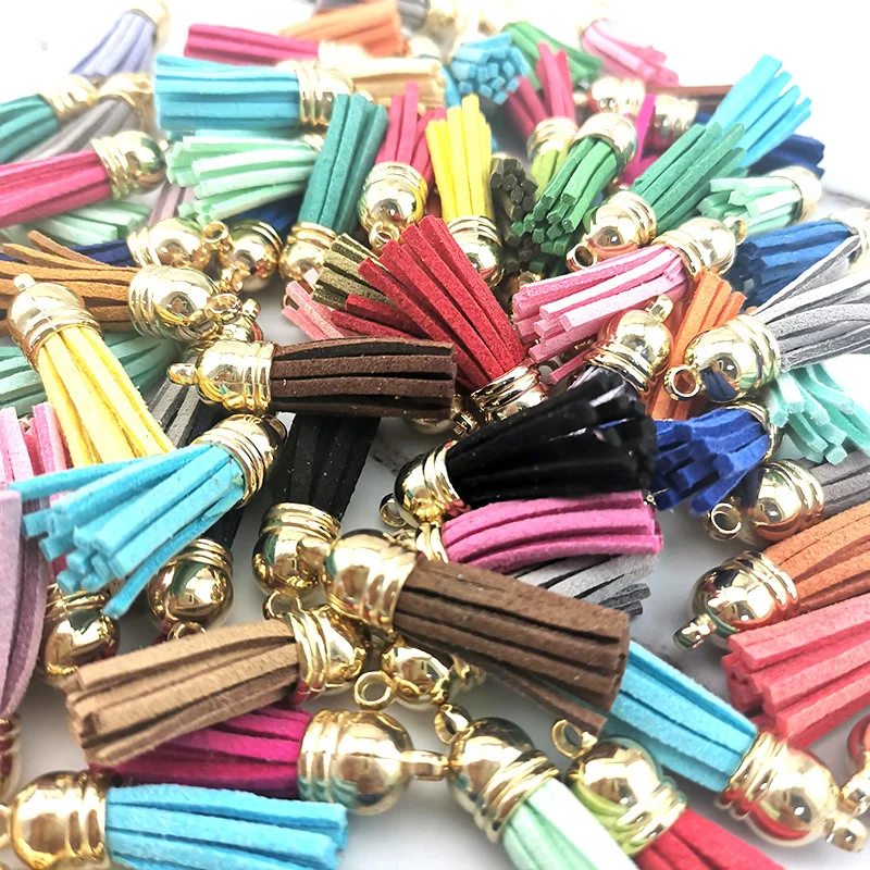(100 ks/balenie) 38 mm zlatý klobúk Tassel Vintage kožený okraj pre Purl Macrame DIY šperky kľúče kľúče mobilné popruhy Pendant