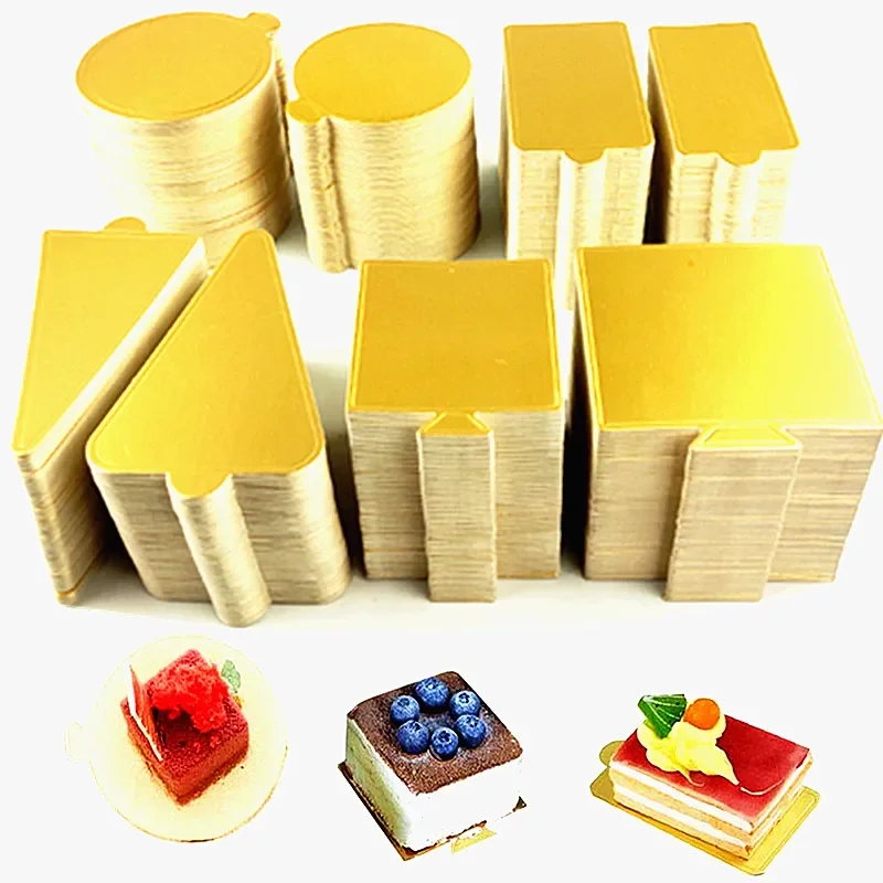 100 ks/balenie koláča Cakardné kartónové dosky Mini Cake Cupcake Dessert Tray Multi -tvar papier Zlatý základný koláč pečivo dekoratívna súprava Party
