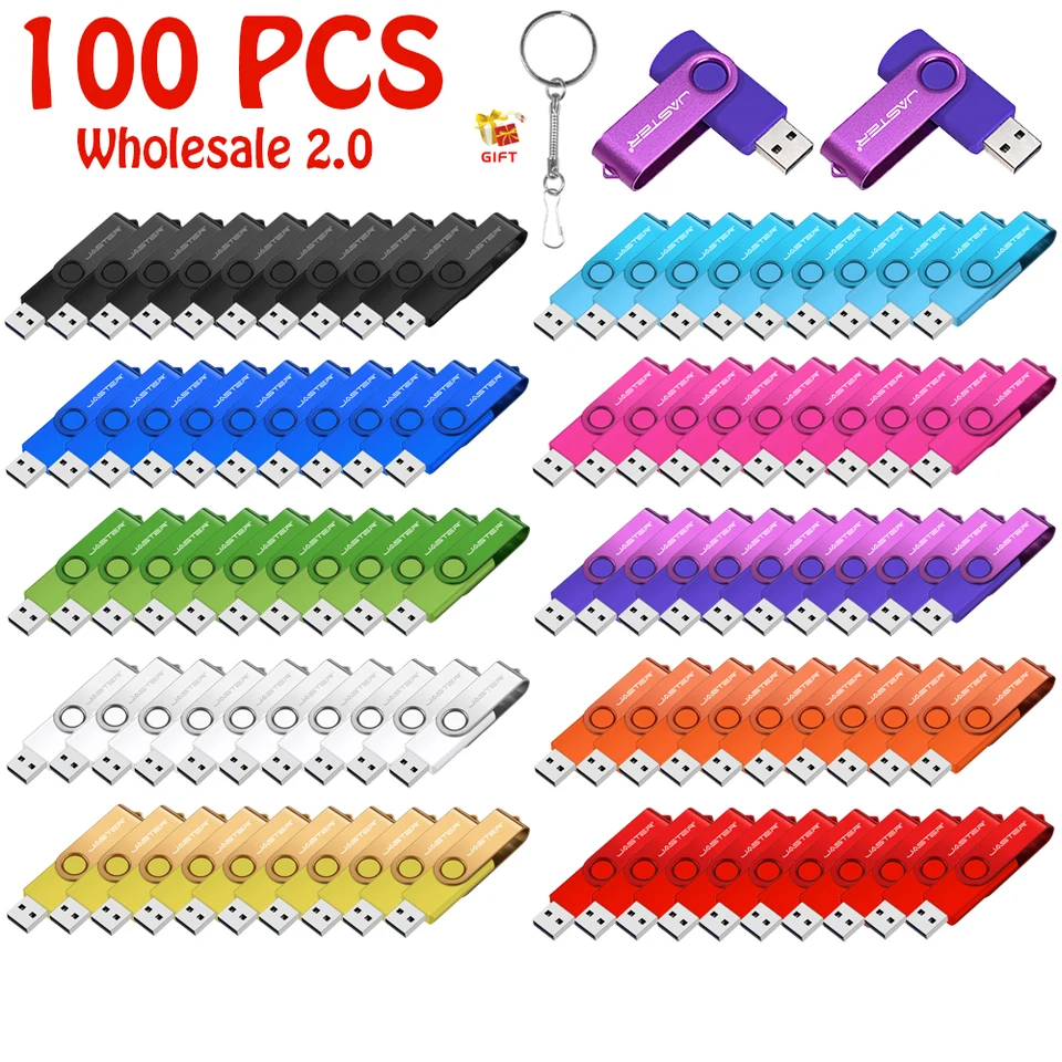 100 ks Lot 100 Pen Drive 128 GB Key Chain Memoria USB 64 GB Veľkoobchod USB Flash Drive 32 GB Rotattable U Disk Kreatívny darček 16 GB